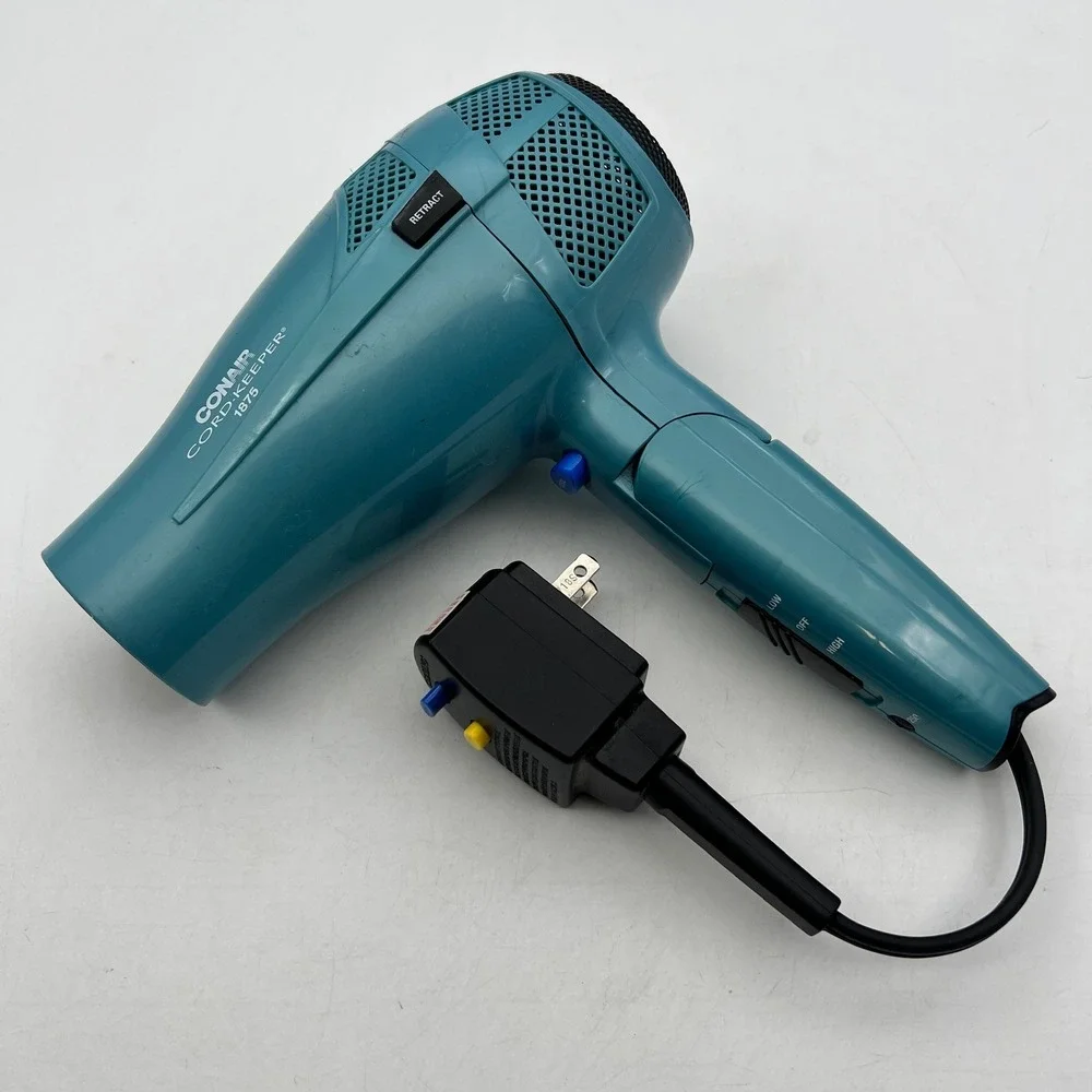 Conair Cord-Keeper 1875 Teal Retractable Cord Hair Dryer Dual Voltage 169RN